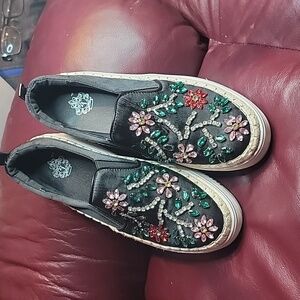 Bejeweled black loafer.  9.5